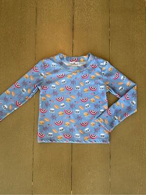 Blue Quail Girls’ July 4th UPF50+ Swimsuit Top/Long-Sleeve Rashguard • Size 5